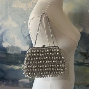 Vintage Pearl-Accented Silver Evening Clutch